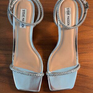 Steve Madden Hurrah Sandal - Silver Metallic with Rhinestones